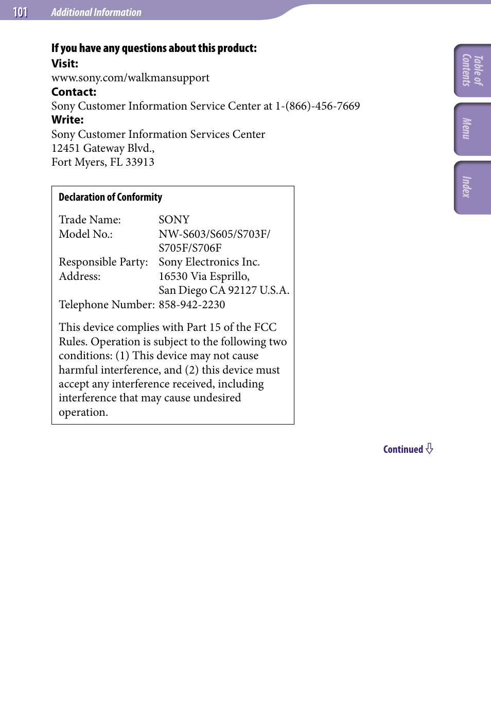 Sony NW-S705FBLACK User Manual | Page 101 / 113