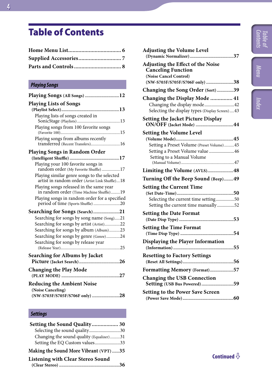 Sony NW-S705FBLACK User Manual | Page 4 / 113