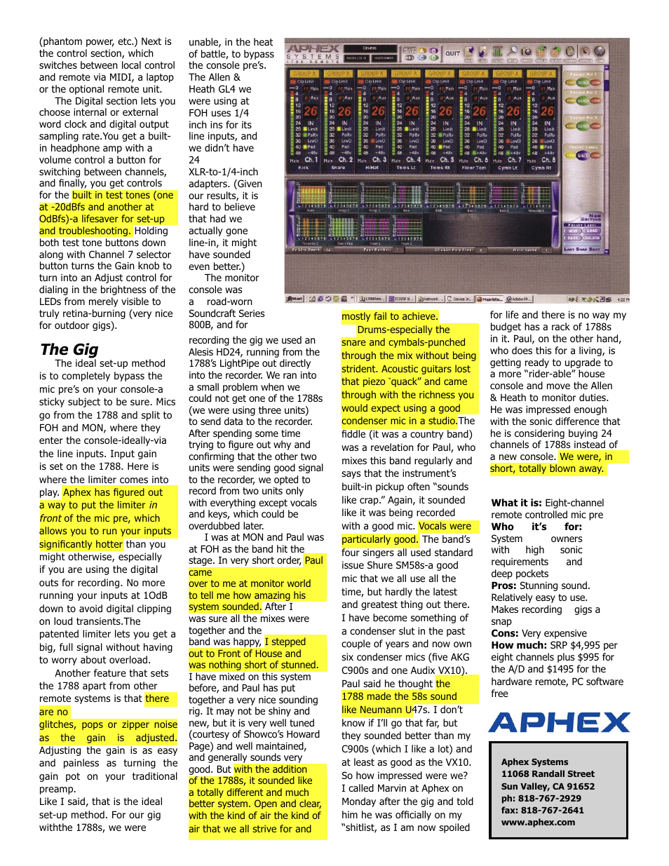 The gig | Aphex Systems 1788 User Manual | Page 2 / 2