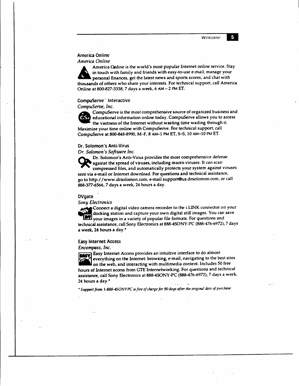 Compuserve interactive compuserve, inc, Dvgate, Easy internet access encompass, inc | Sony PCG-735 User Manual | Page 15 / 131