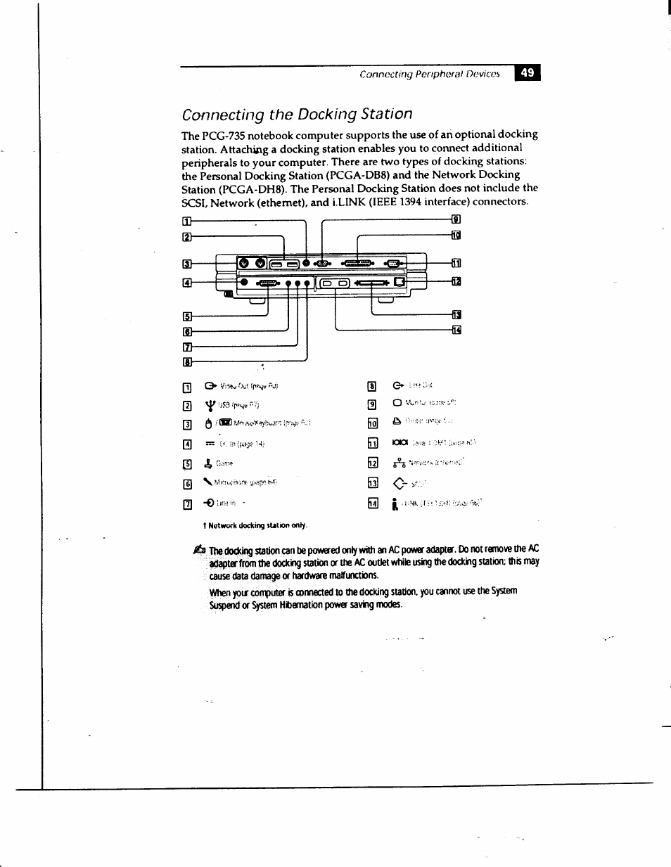 Connecting the docking station, 0e» 0 0 o, 0 ^ liytl | 0 too, 00 c- 0 | Sony PCG-735 User Manual | Page 59 / 131