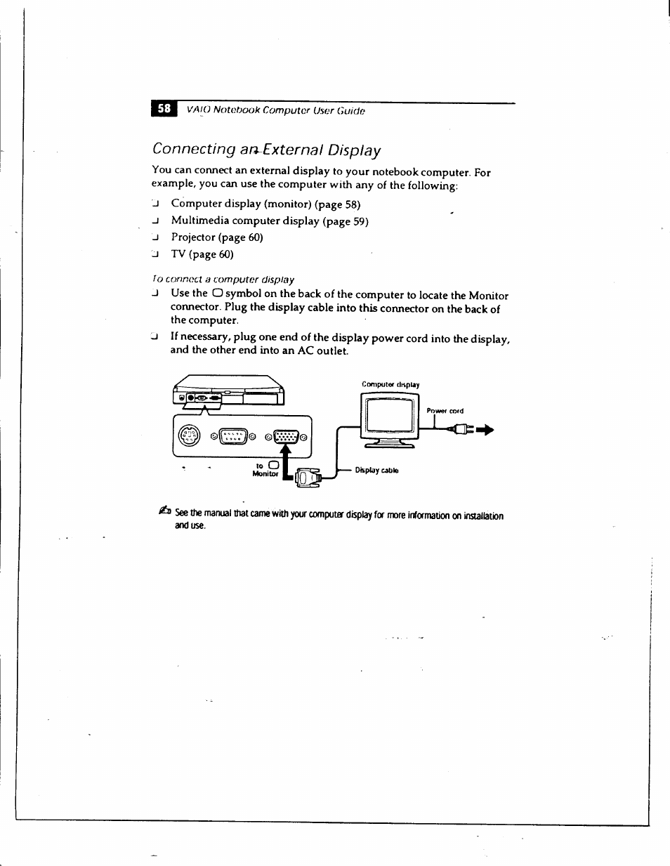 Connecting an-external display, Connecting an external display | Sony PCG-735 User Manual | Page 68 / 131