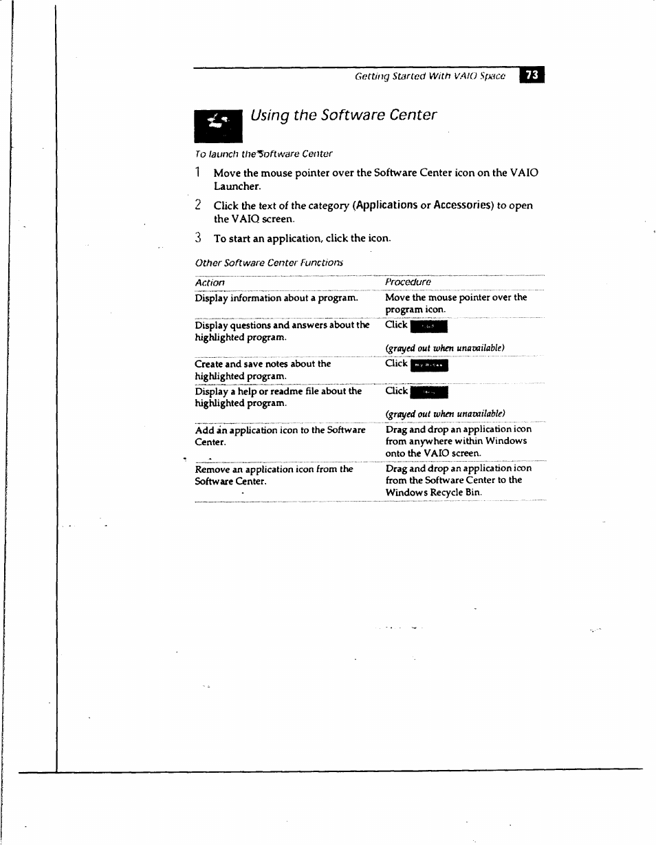 Using the software center | Sony PCG-735 User Manual | Page 82 / 131