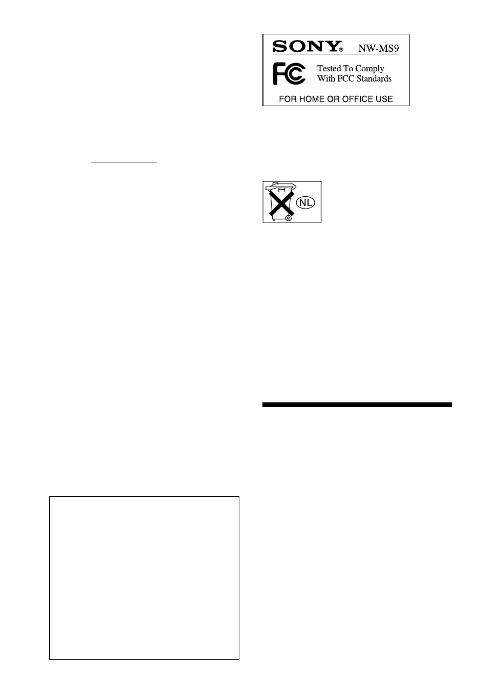 Notice for users, For the customers in the united states, For the customers in the netherlands | Sony NW-MS9 User Manual | Page 2 / 36