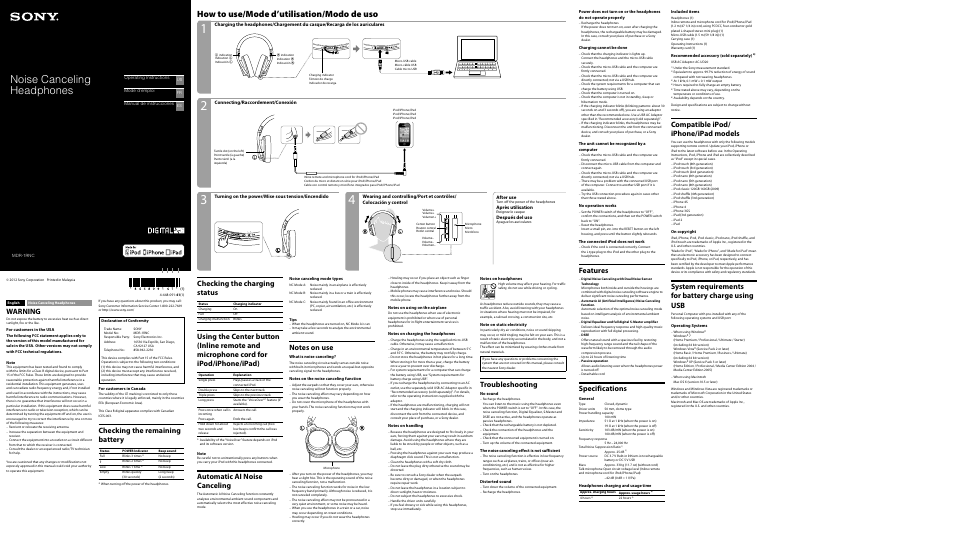 Sony MDR-1RNC User Manual | 2 pages