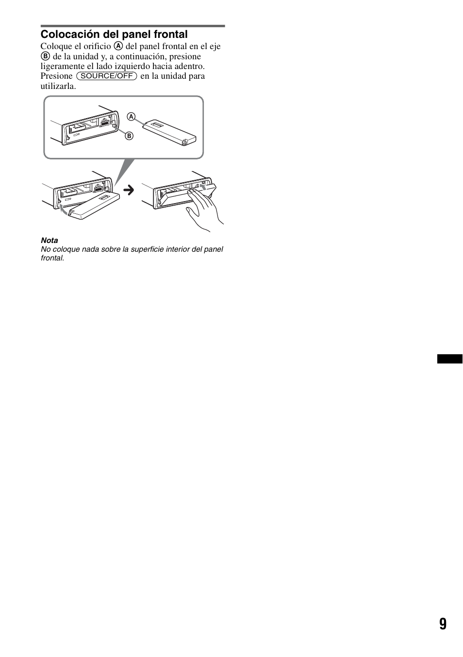 Colocación del panel frontal | Sony DSX-S300BTX User Manual | Page 107 / 152