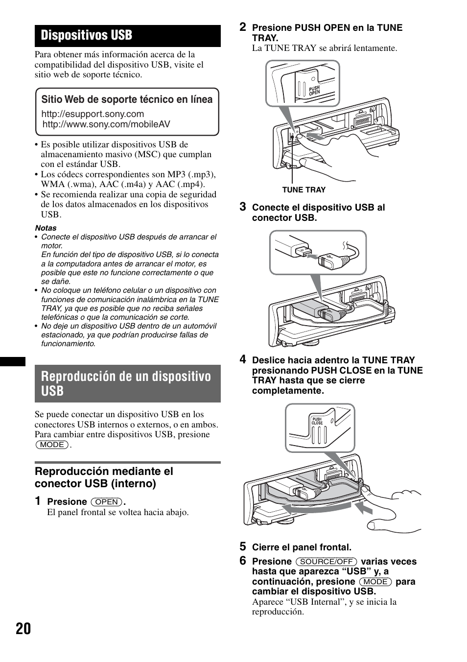 Dispositivos usb, Reproducción de un dispositivo usb, Reproducción mediante el conector usb (interno) | Sony DSX-S300BTX User Manual | Page 118 / 152