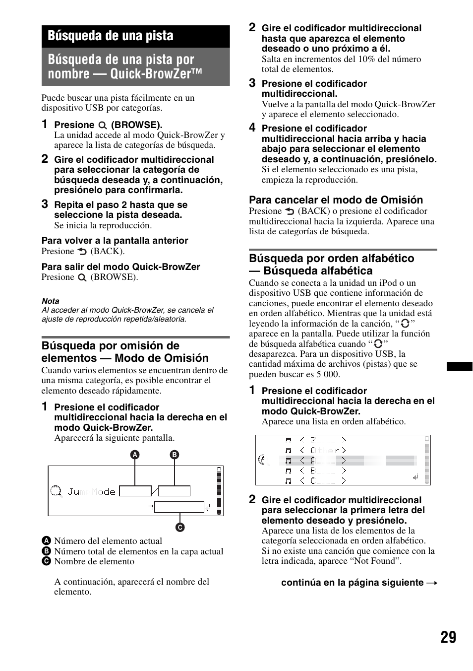 Búsqueda de una pista, Búsqueda de una pista por nombre - quick-browzer, Búsqueda de una pista por nombre — quick-browzer | Sony DSX-S300BTX User Manual | Page 127 / 152