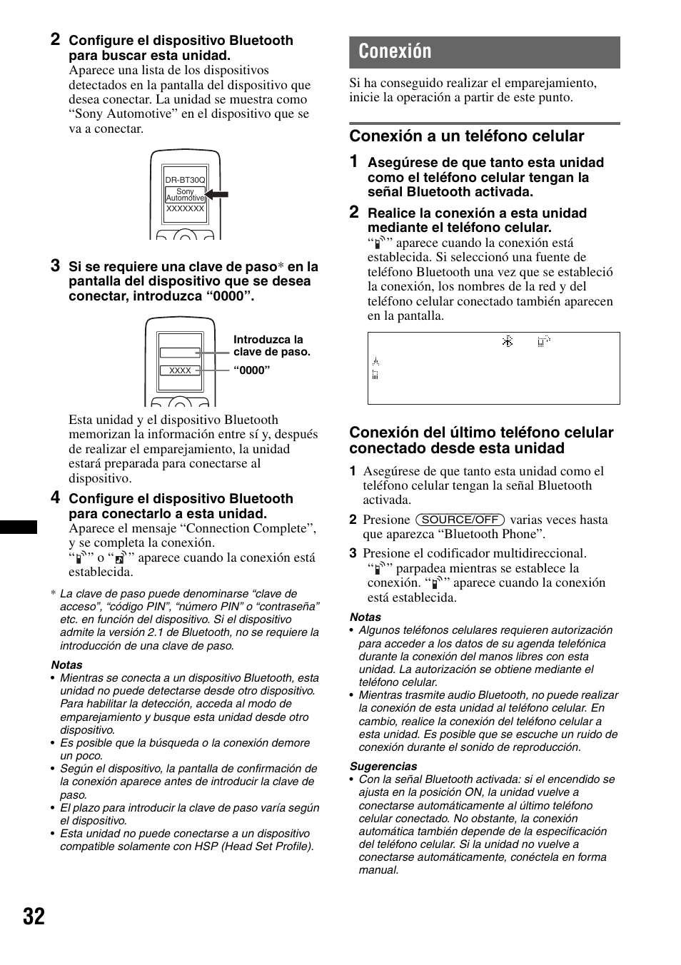 Conexión, Conexión a un teléfono celular | Sony DSX-S300BTX User Manual | Page 130 / 152