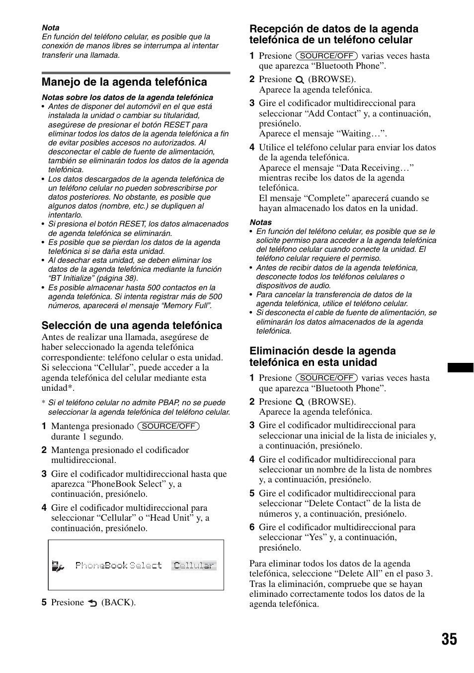 Manejo de la agenda telefónica | Sony DSX-S300BTX User Manual | Page 133 / 152