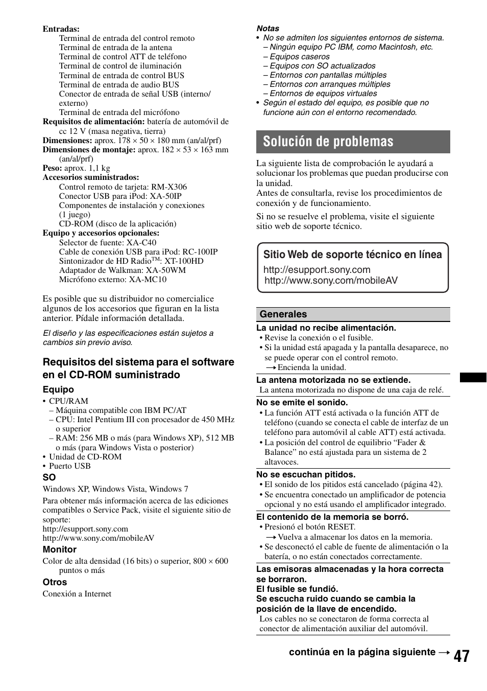 Solución de problemas, Sitio web de soporte técnico en línea | Sony DSX-S300BTX User Manual | Page 145 / 152