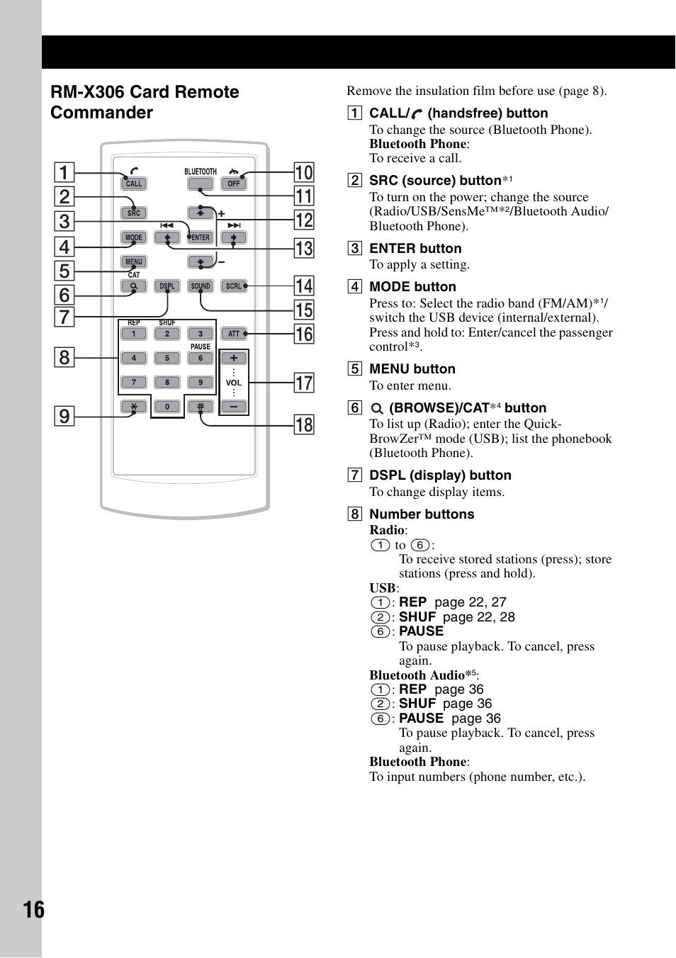 Rm-x306 card remote commander | Sony DSX-S300BTX User Manual | Page 16 / 152