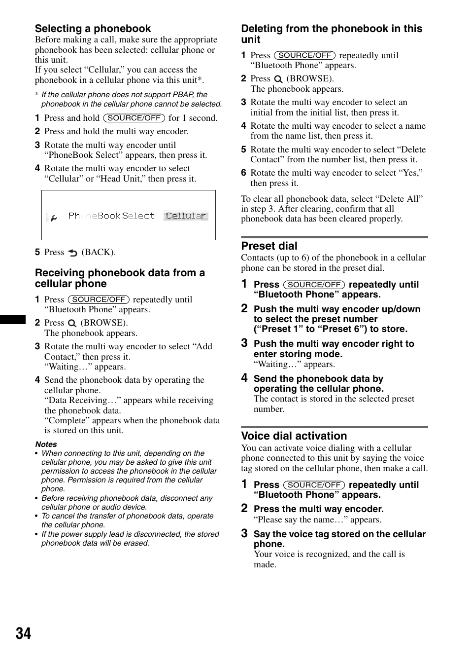 Preset dial, Voice dial activation, Preset dial voice dial activation | Sony DSX-S300BTX User Manual | Page 34 / 152