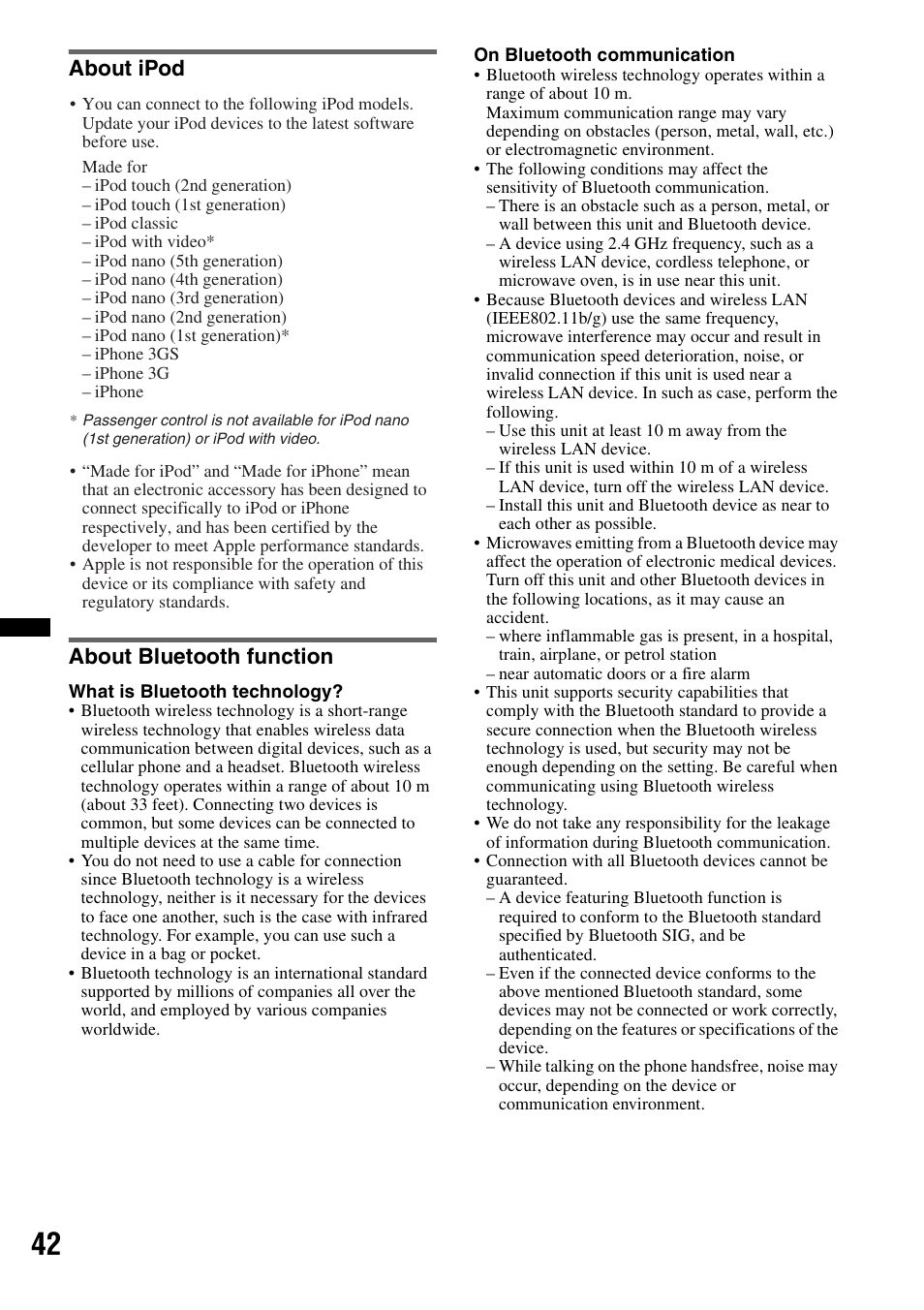 About ipod, About bluetooth function, About ipod about bluetooth function | Sony DSX-S300BTX User Manual | Page 42 / 152