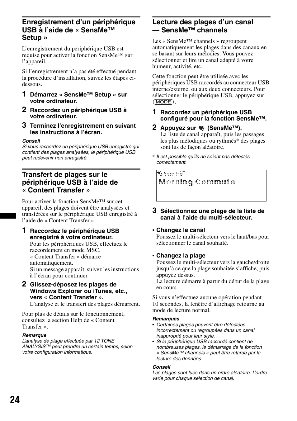 Lecture des plages d’un canal - sensme™ channels | Sony DSX-S300BTX User Manual | Page 72 / 152