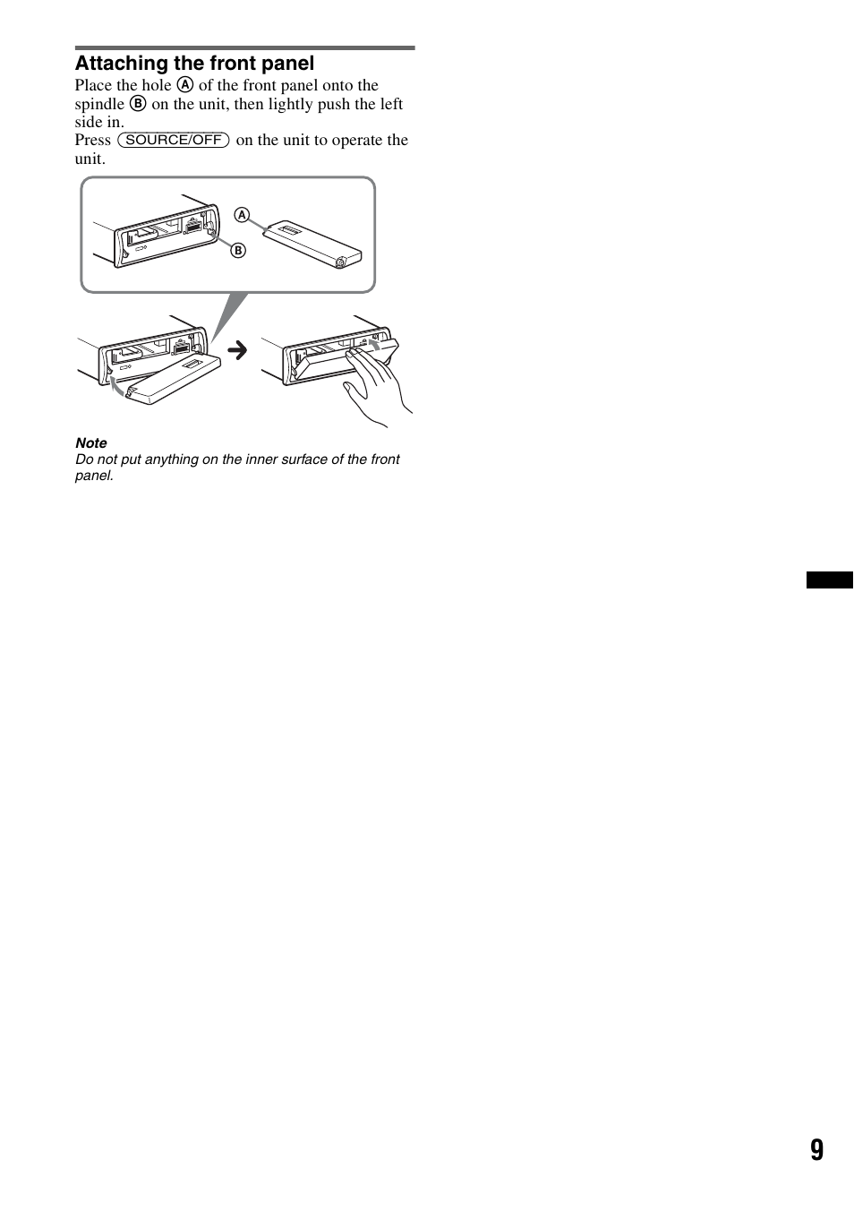 Attaching the front panel | Sony DSX-S300BTX User Manual | Page 9 / 152