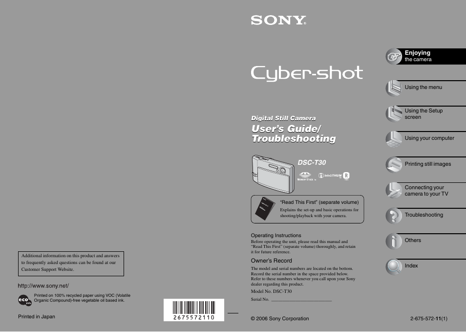 Sony DSC-T30 User Manual | 119 pages