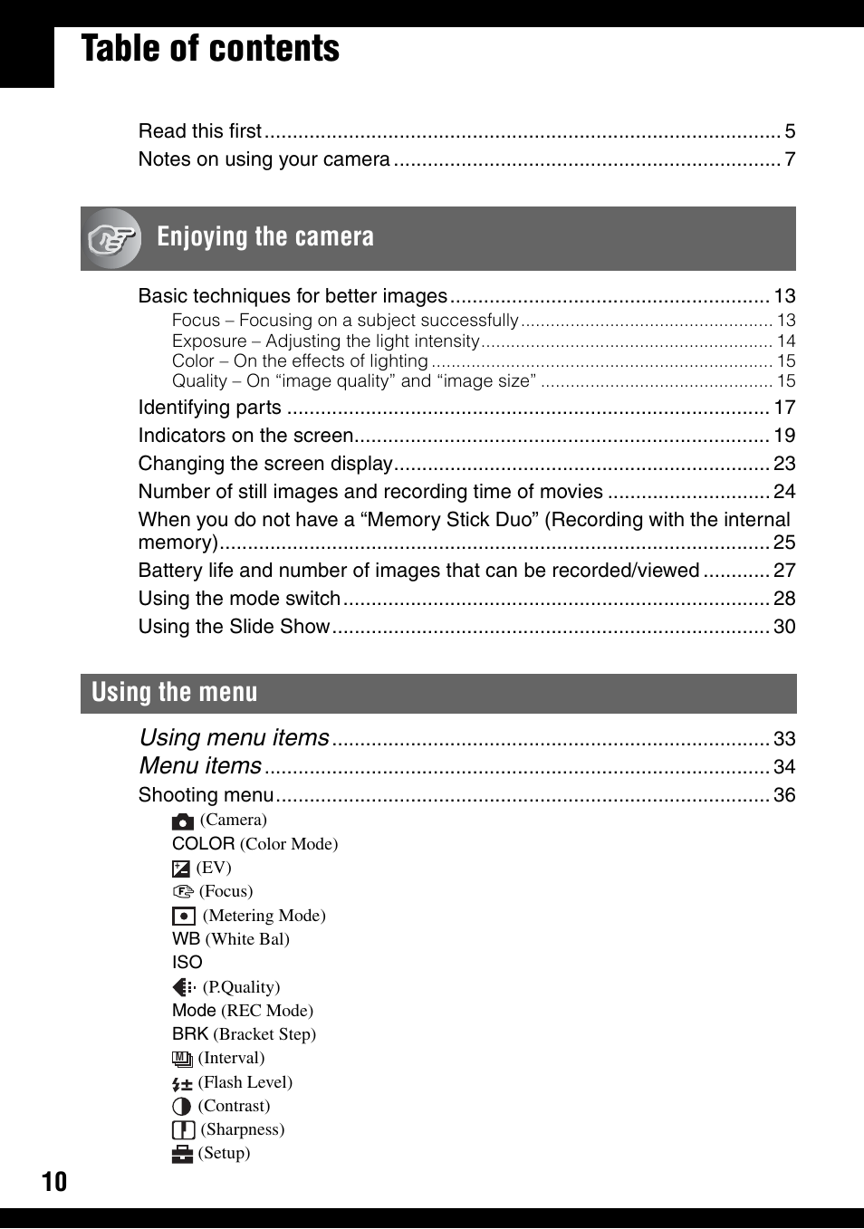 Sony DSC-T30 User Manual | Page 10 / 119