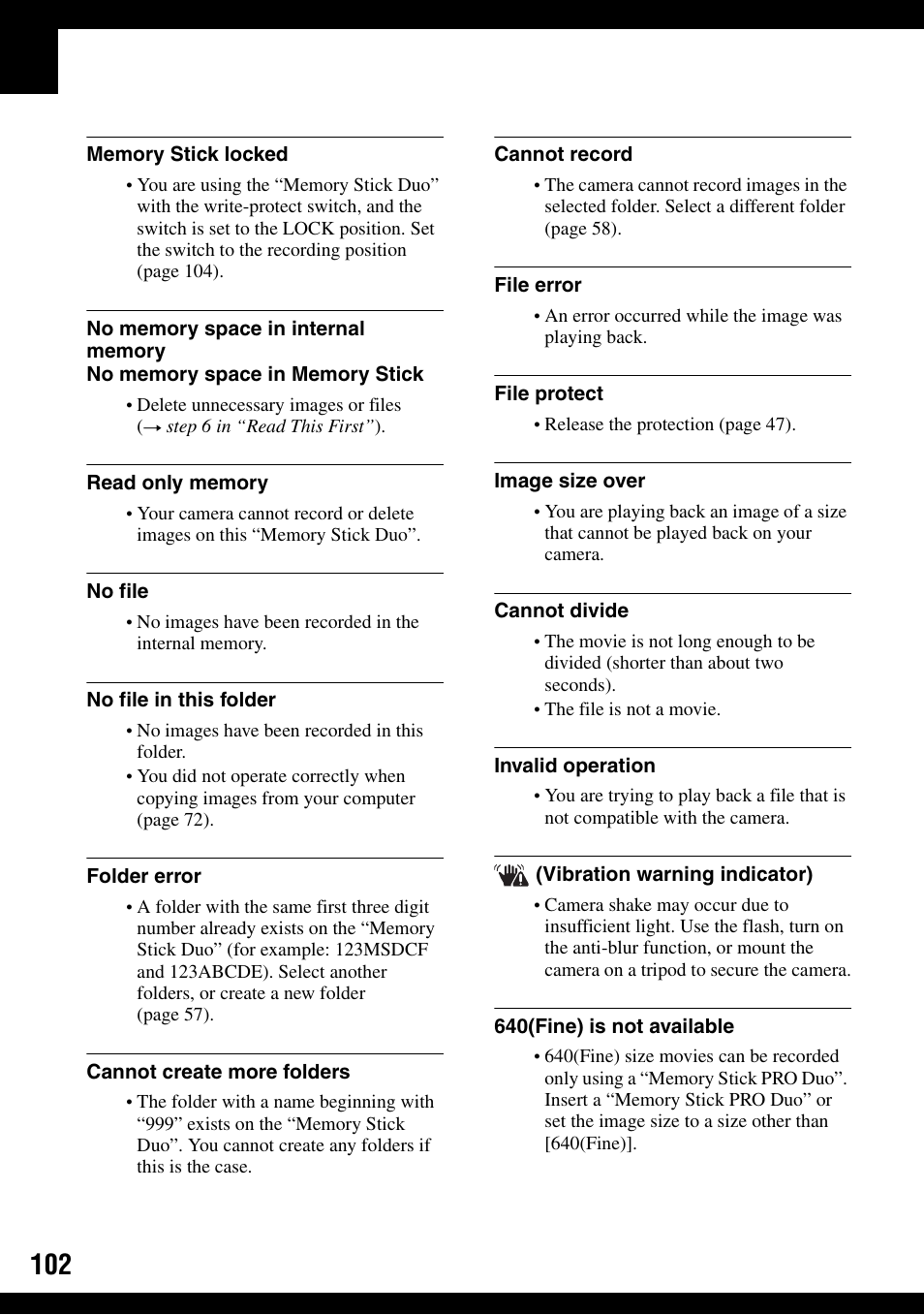 Sony DSC-T30 User Manual | Page 102 / 119