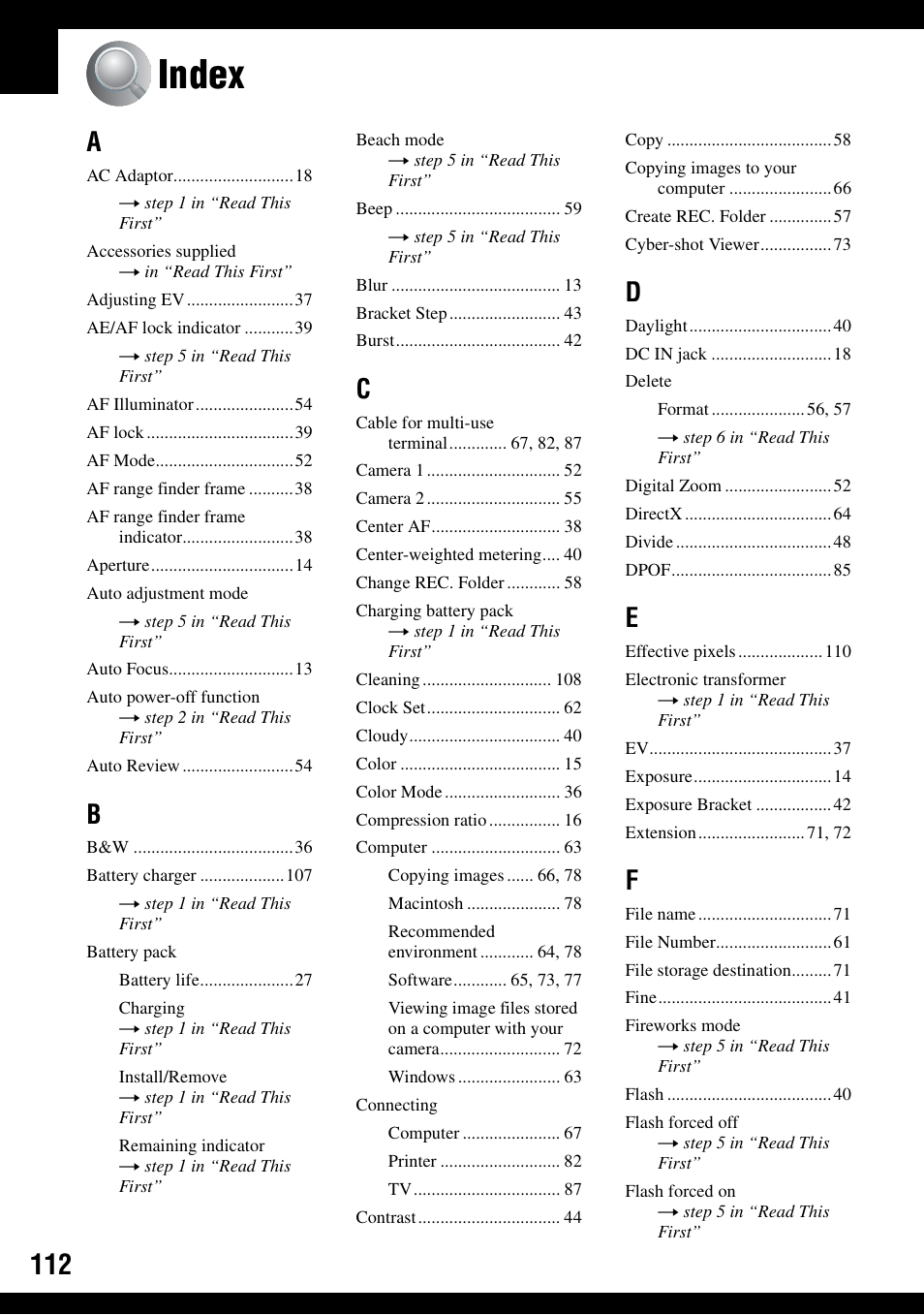 Index | Sony DSC-T30 User Manual | Page 112 / 119