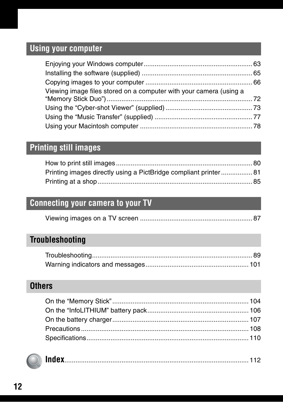 Sony DSC-T30 User Manual | Page 12 / 119