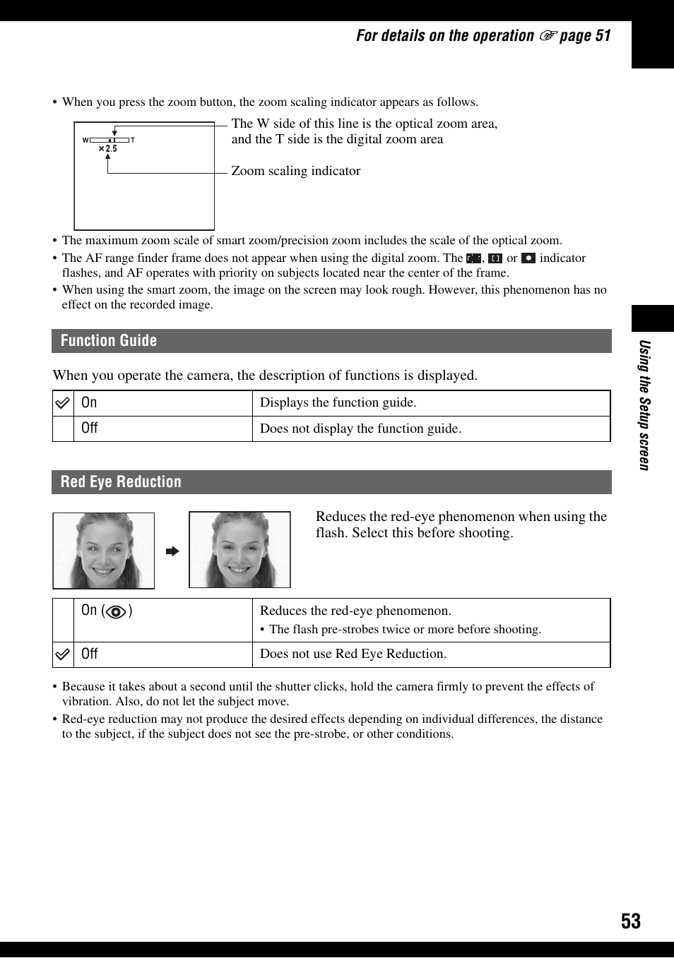 Function guide red eye reduction, N (53) | Sony DSC-T30 User Manual | Page 53 / 119