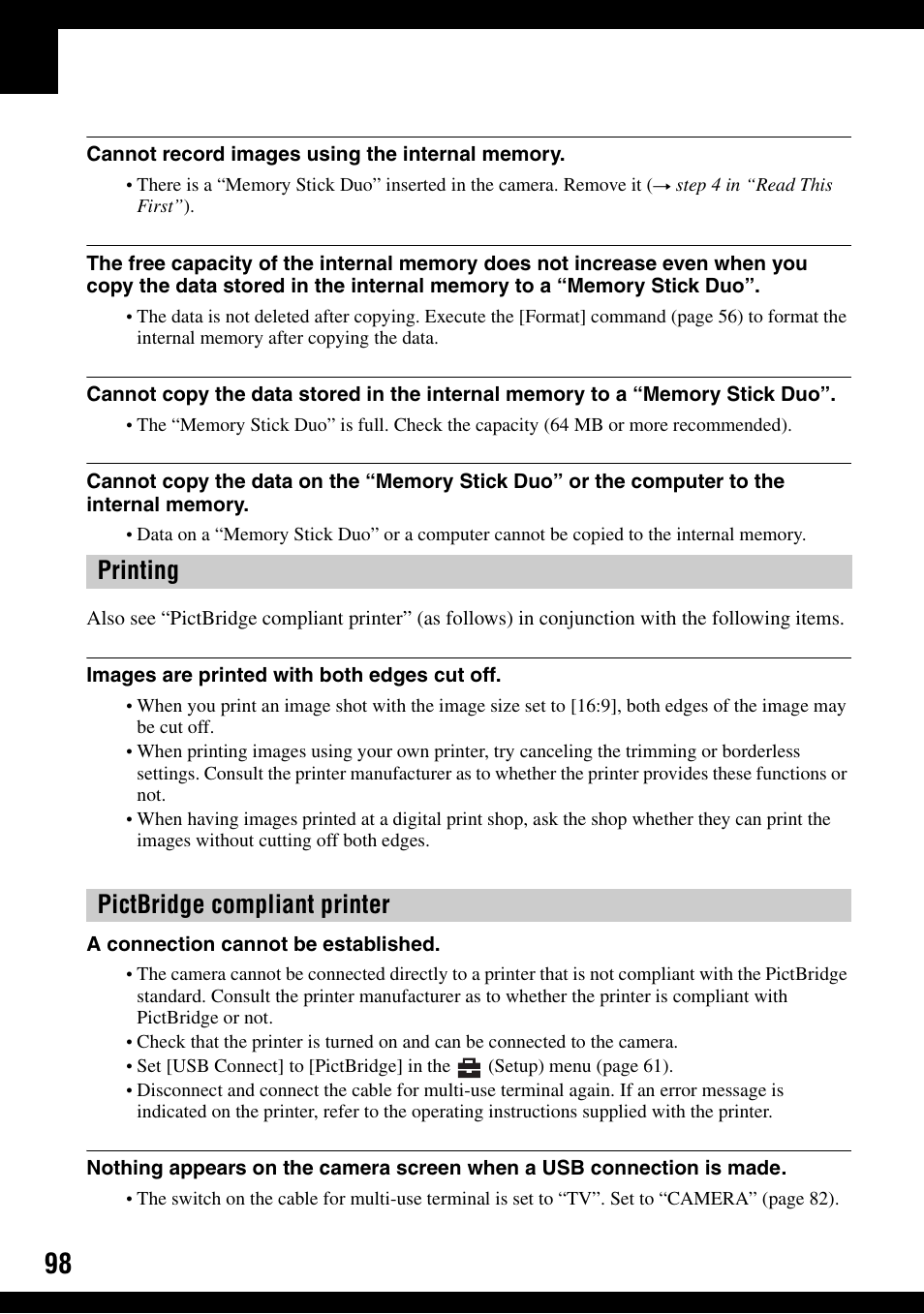 Printing pictbridge compliant printer | Sony DSC-T30 User Manual | Page 98 / 119