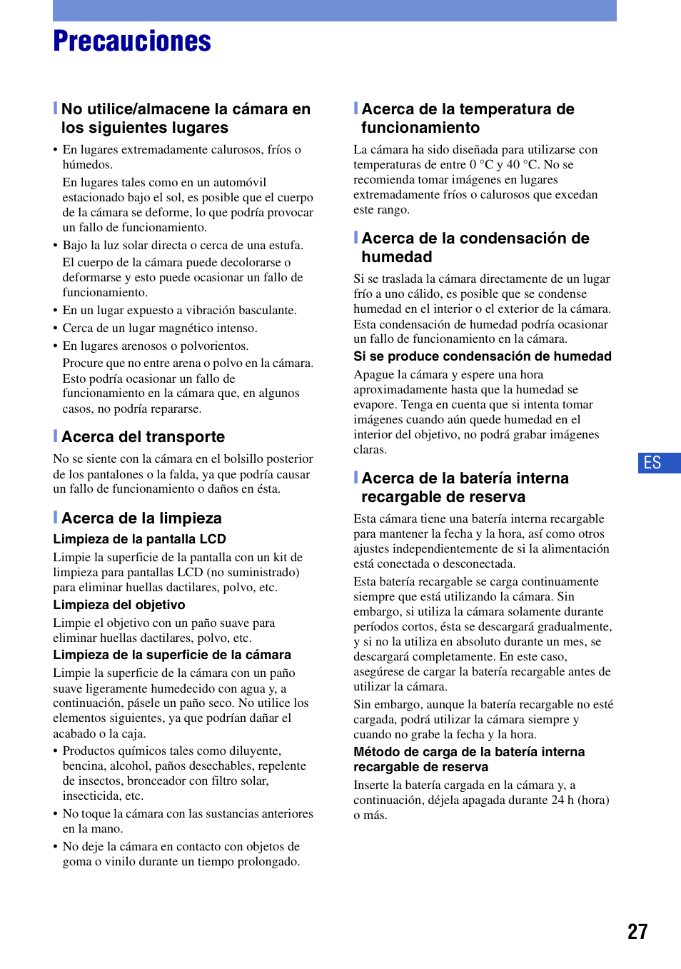 Precauciones | Sony DSC-T100 User Manual | Page 57 / 60