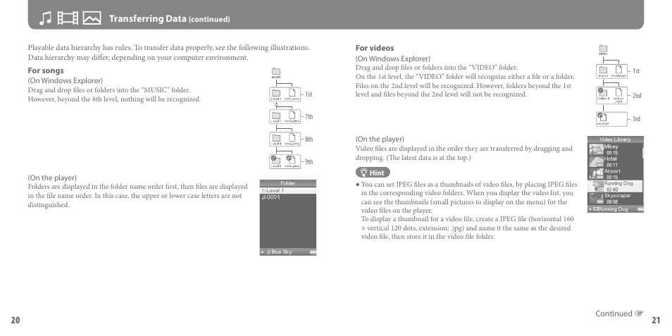 Transferring data | Sony NWZ-S718F User Manual | Page 11 / 16