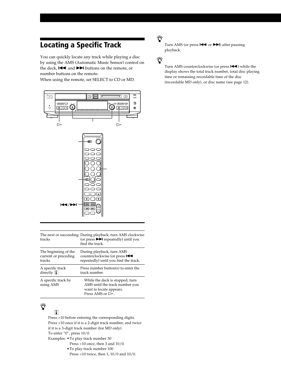 Locating a specific track, Playing cds and mds 14 | Sony MXD-D40 User Manual | Page 14 / 52