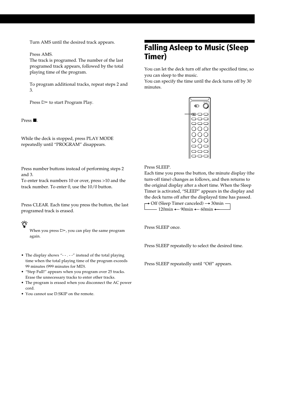 Falling asleep to music (sleep timer), Playing cds and mds 17 2 | Sony MXD-D40 User Manual | Page 17 / 52