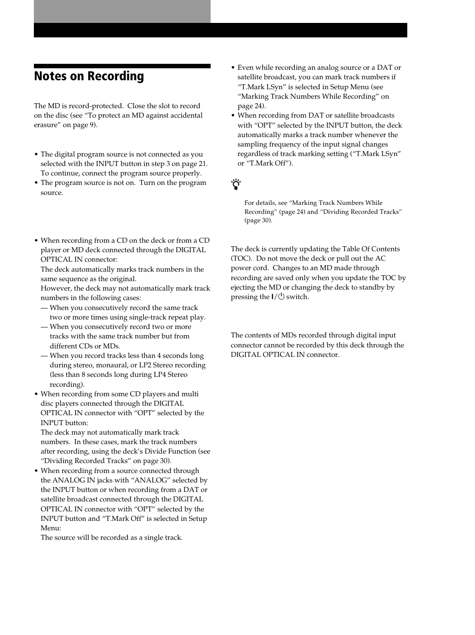 Recording on mds, Notes on recording, 19 recording on mds recording on mds | Sony MXD-D40 User Manual | Page 19 / 52