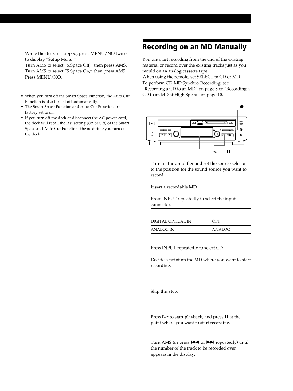 Recording on an md manually, 21 recording on mds | Sony MXD-D40 User Manual | Page 21 / 52