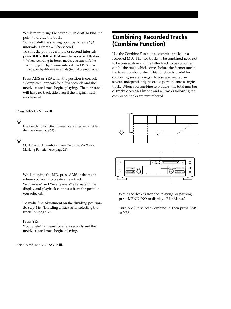 Combining recorded tracks (combine function), 31 editing recorded mds | Sony MXD-D40 User Manual | Page 31 / 52