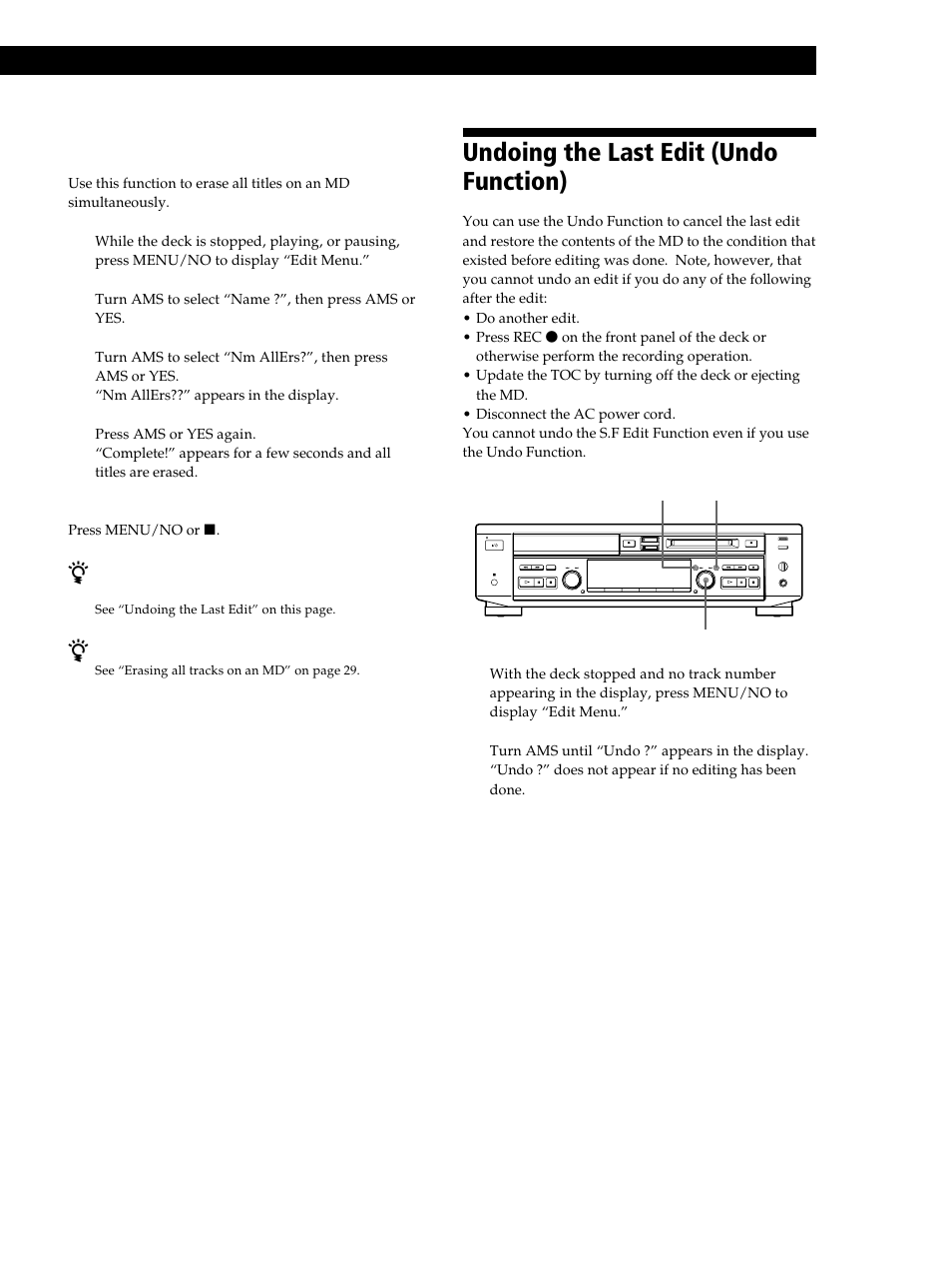 Undoing the last edit (undo function) | Sony MXD-D40 User Manual | Page 37 / 52