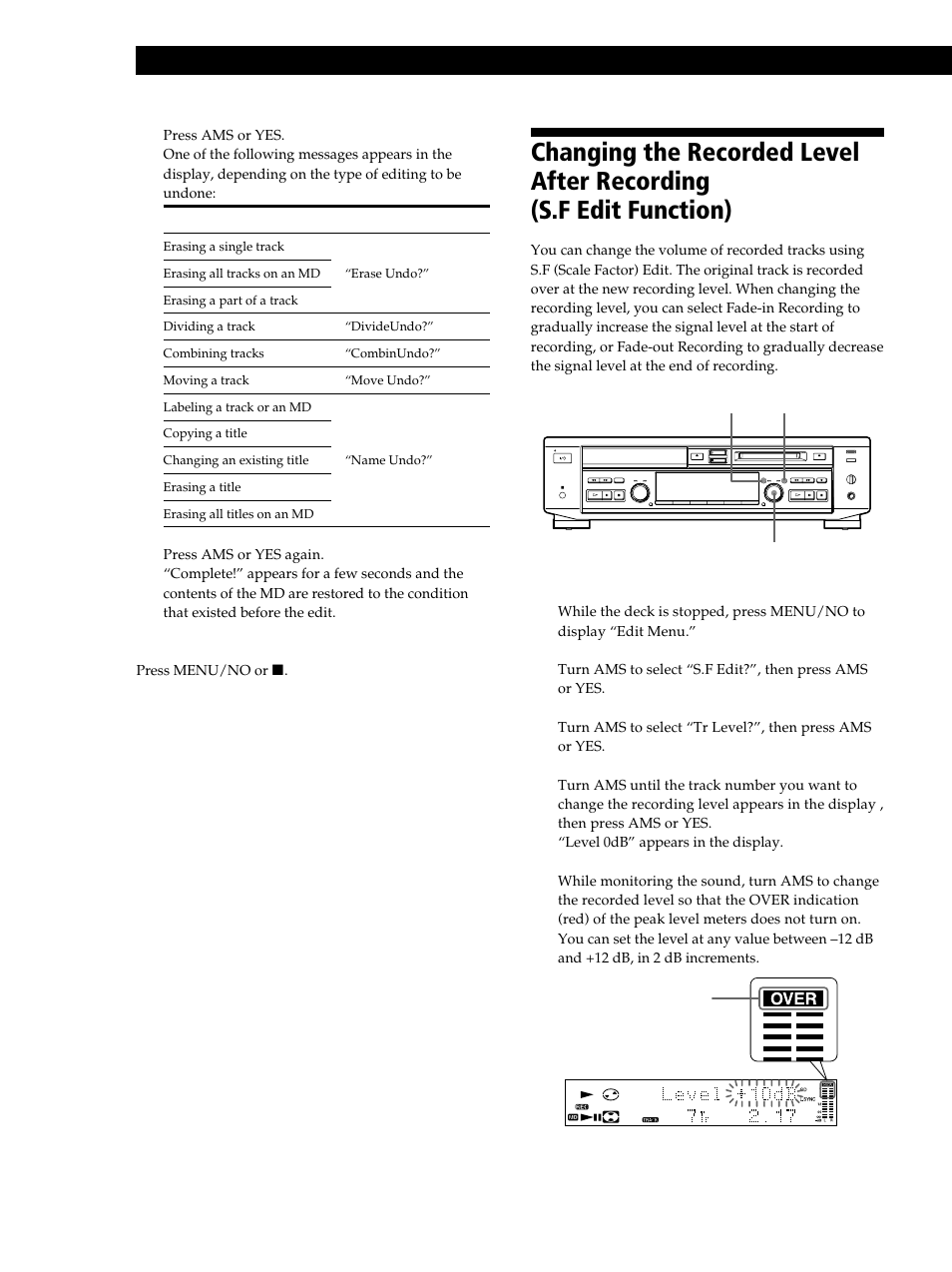 Editing recorded mds 38 3, Changing the overall recording level 1 | Sony MXD-D40 User Manual | Page 38 / 52