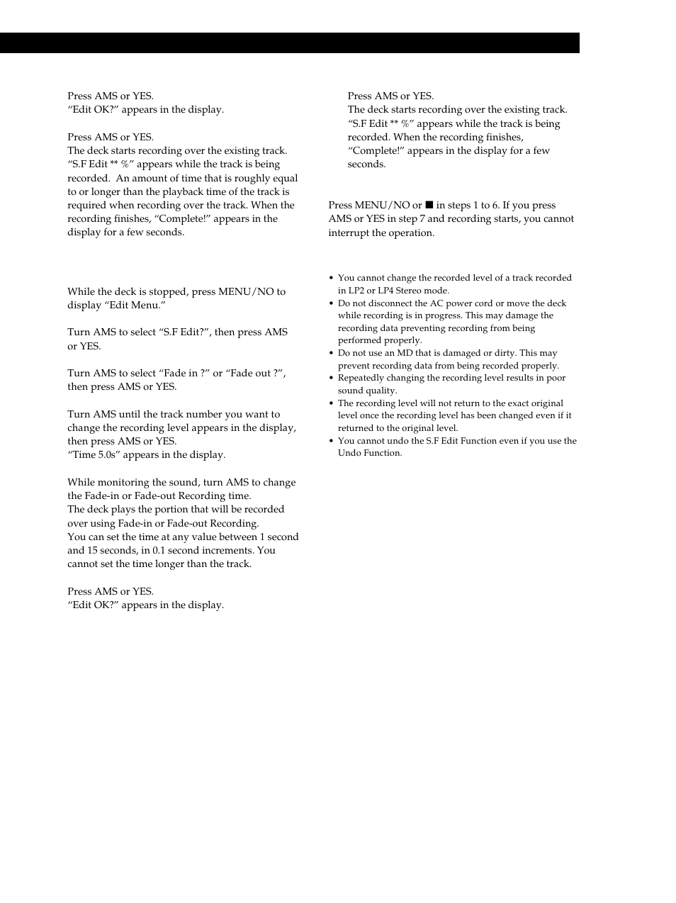 39 editing recorded mds 6, Fade-in and fade-out recording 1 | Sony MXD-D40 User Manual | Page 39 / 52