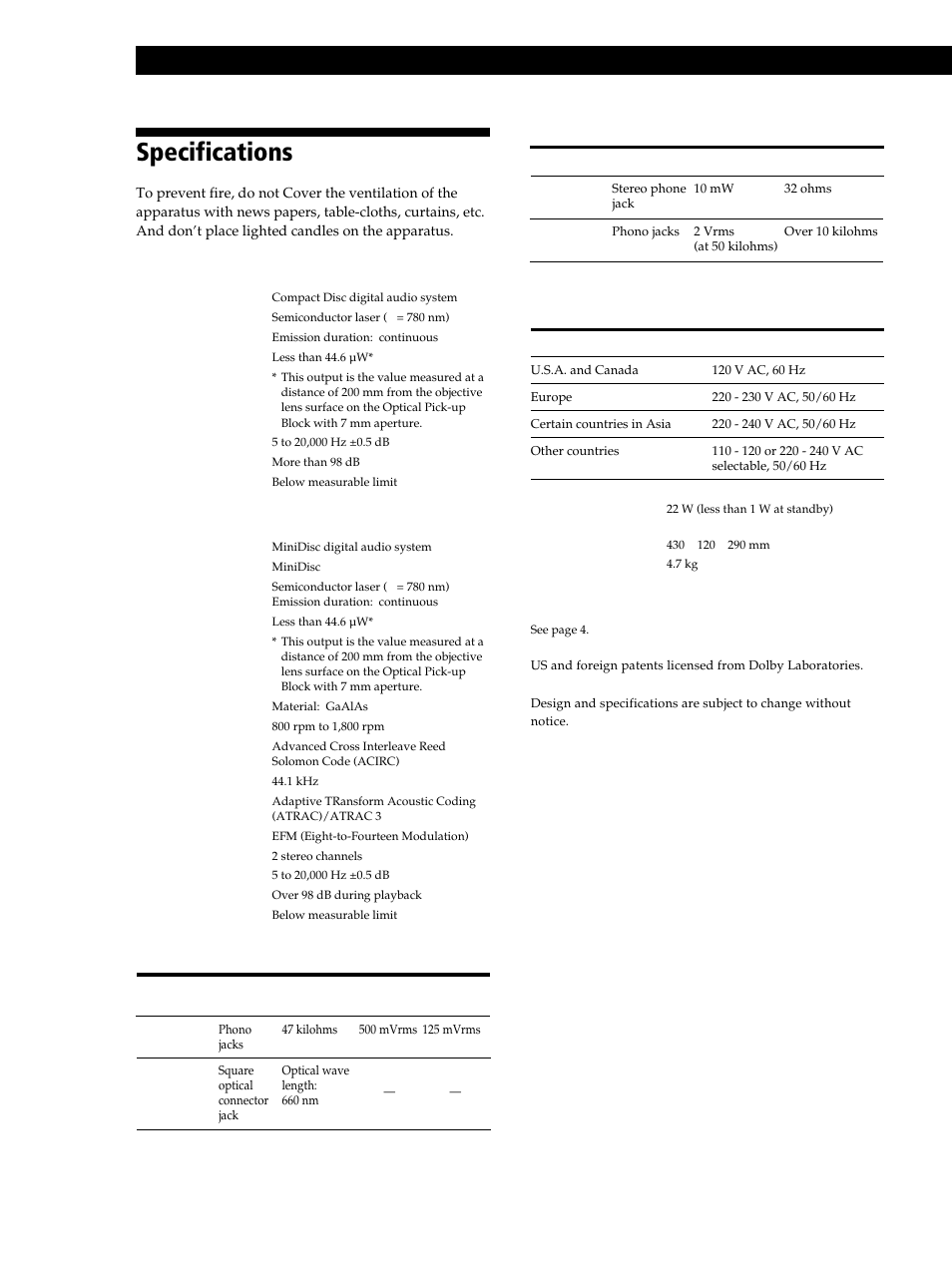 Specifications, Additional information 44 | Sony MXD-D40 User Manual | Page 44 / 52