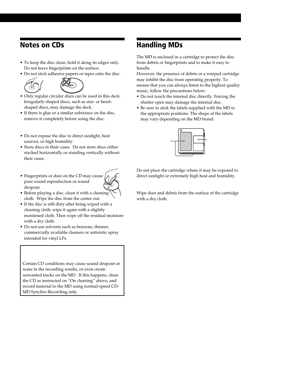 Notes on cds, Handling mds, Additional information 51 | Sony MXD-D40 User Manual | Page 51 / 52