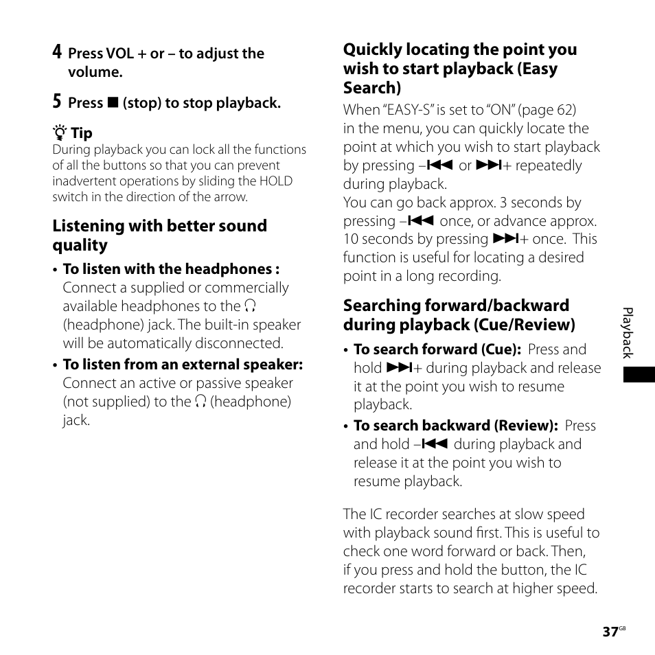 Listening with better sound quality | Sony ICD-PX720 User Manual | Page 37 / 96