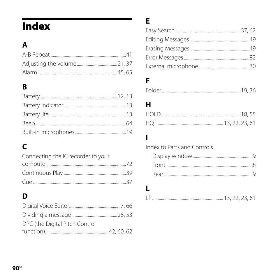 Index | Sony ICD-PX720 User Manual | Page 90 / 96