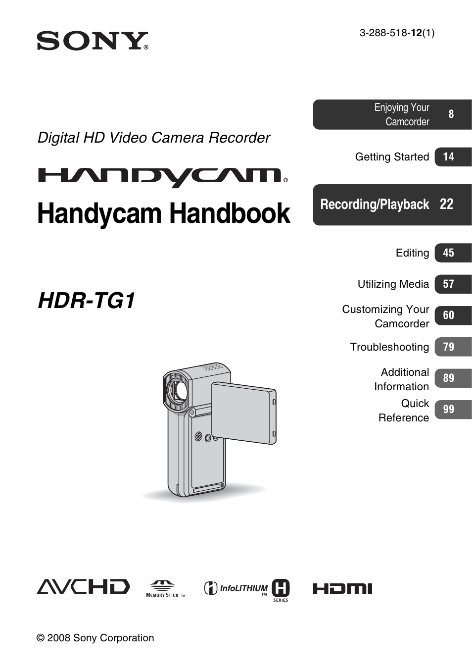 Sony HDR-TG1 User Manual | 109 pages