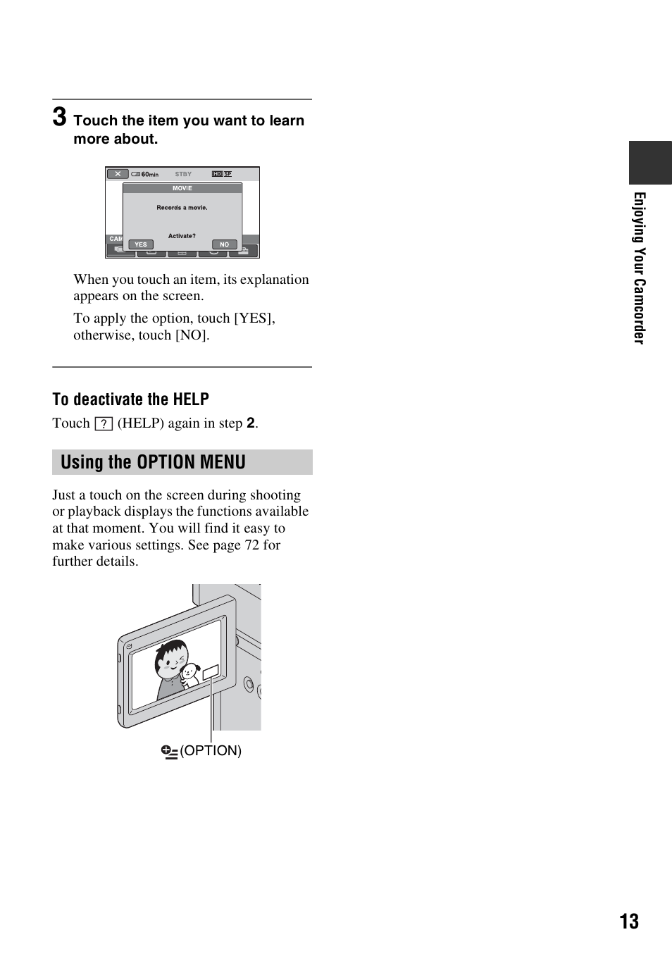 Using the option menu | Sony HDR-TG1 User Manual | Page 13 / 109