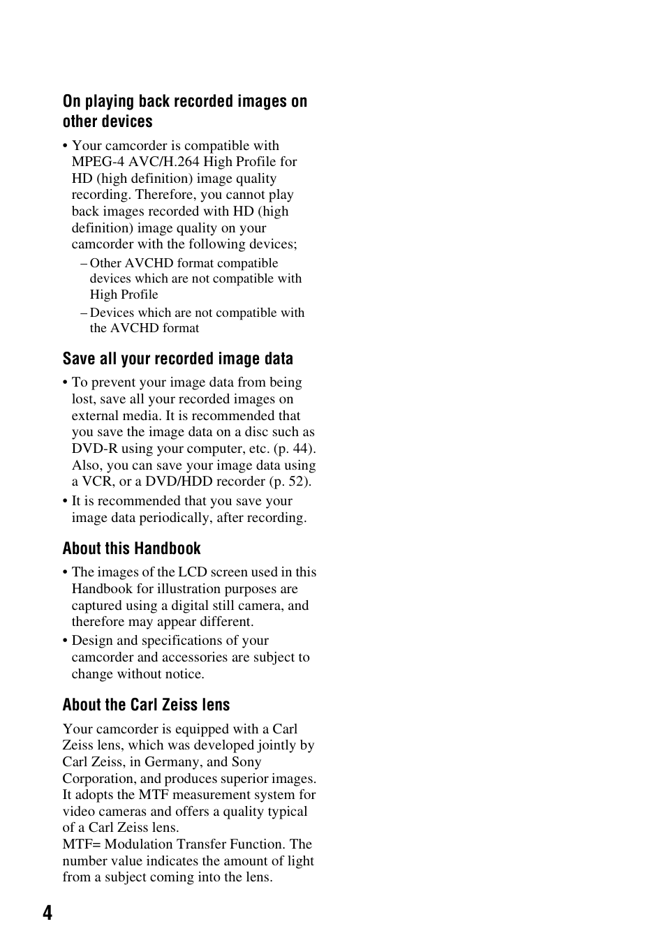 Sony HDR-TG1 User Manual | Page 4 / 109