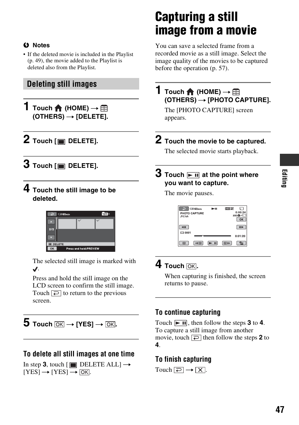 Capturing a still image from a movie, P. 47) | Sony HDR-TG1 User Manual | Page 47 / 109