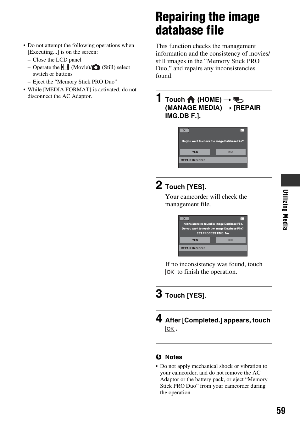 Repairing the image database file, P. 59) | Sony HDR-TG1 User Manual | Page 59 / 109