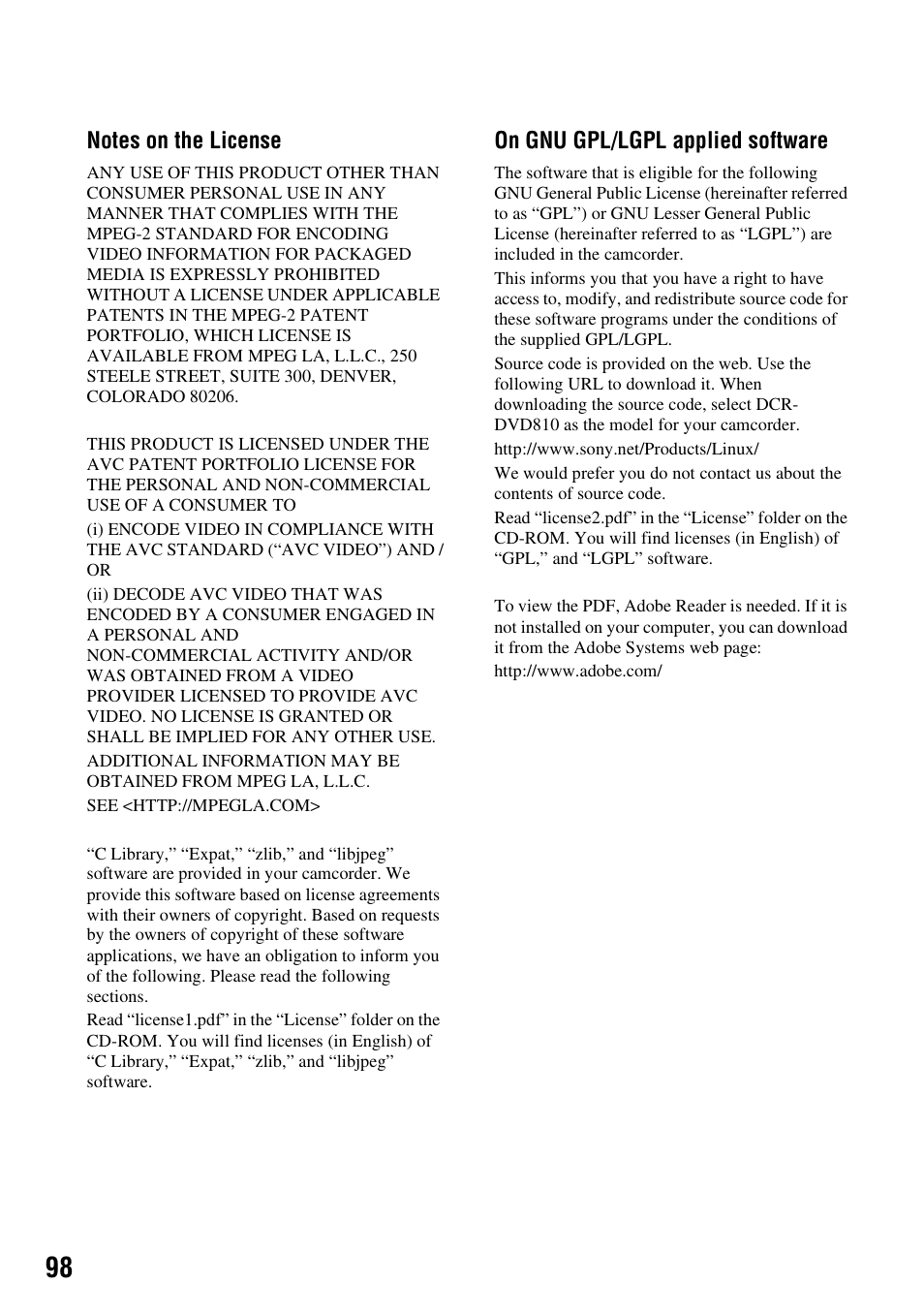 Sony HDR-TG1 User Manual | Page 98 / 109