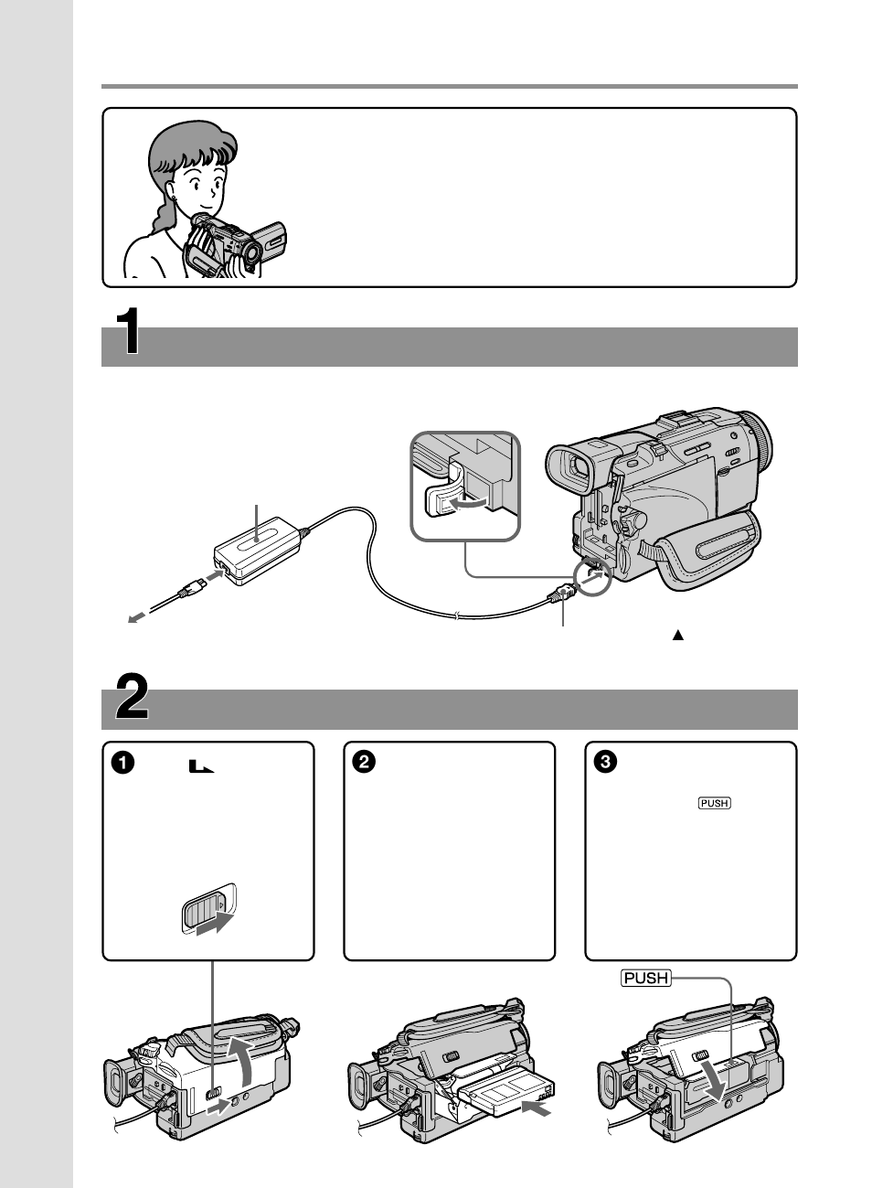 Quick start guide – recording on a tape, Inserting a cassette, Connecting the power cord | Sony DCR-TRV50 User Manual | Page 8 / 248