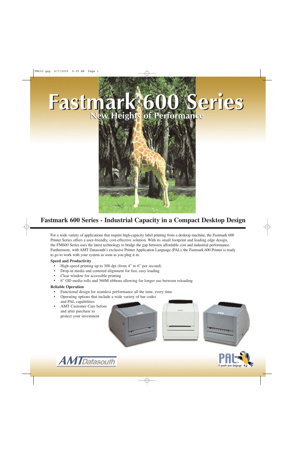 AMT Datasouth Fastmark 600 Series User Manual | 2 pages