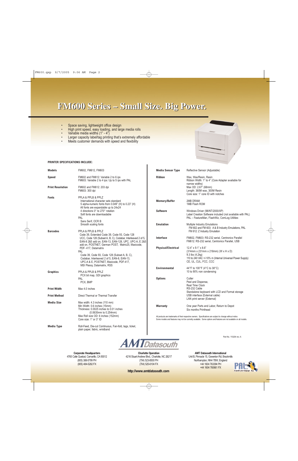 Fm600 series – small size. big power | AMT Datasouth Fastmark 600 Series User Manual | Page 2 / 2